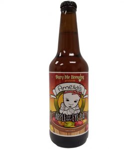 Apple of my Eye 4 color bottle label placed on 20 oz. bomber bottle for Bury Me Brewing