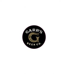 Garr's Beer Company promotional sticker with metallic gold ink