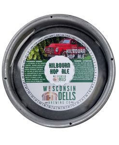 custom printed 4 color keg collar for Wisconsin Dells Brewing on tag stock with adhesive placed on sixth barrel keg