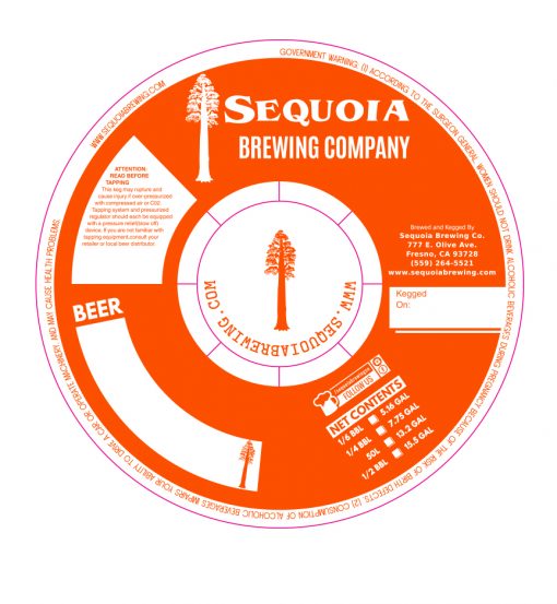 Digital rendering of a custom printed 1 color keg collar for Sequia Brewing Company