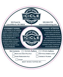 custom printed digital rendering of a keg collar on waterproof stock for Icicle Brewing