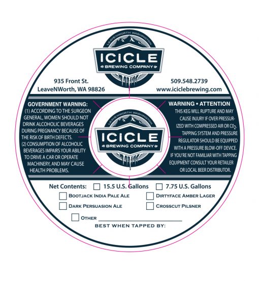 custom printed digital rendering of a keg collar on waterproof stock for Icicle Brewing