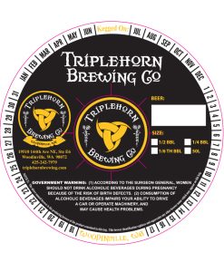 custom printed 2 color sample keg collar with adhesive for Triplehorn Brewing