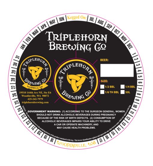 custom printed 2 color sample keg collar with adhesive for Triplehorn Brewing
