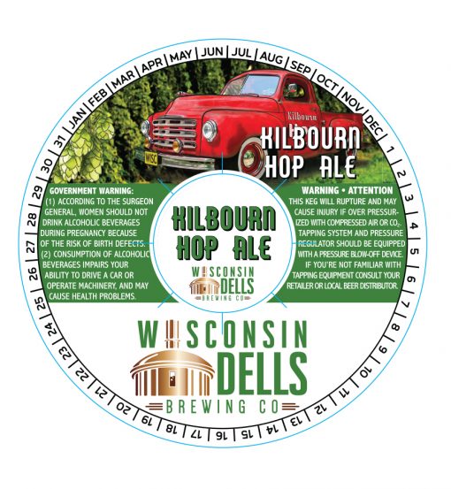 custom printed 4 color digital sample of a keg collar with adhesive for Wisconsin Dells Brewing Co.