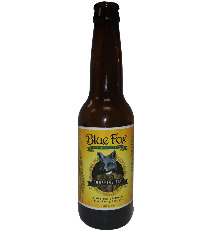 Sunshine Ale 4 color bottle label sample for Blue Fox Brewing on 12 oz. bottle