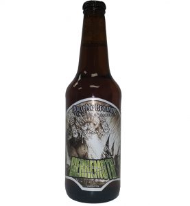 Bierhemoth 4 color bottle label placed on 20 oz. bomber bottle for Bury Me Brewing