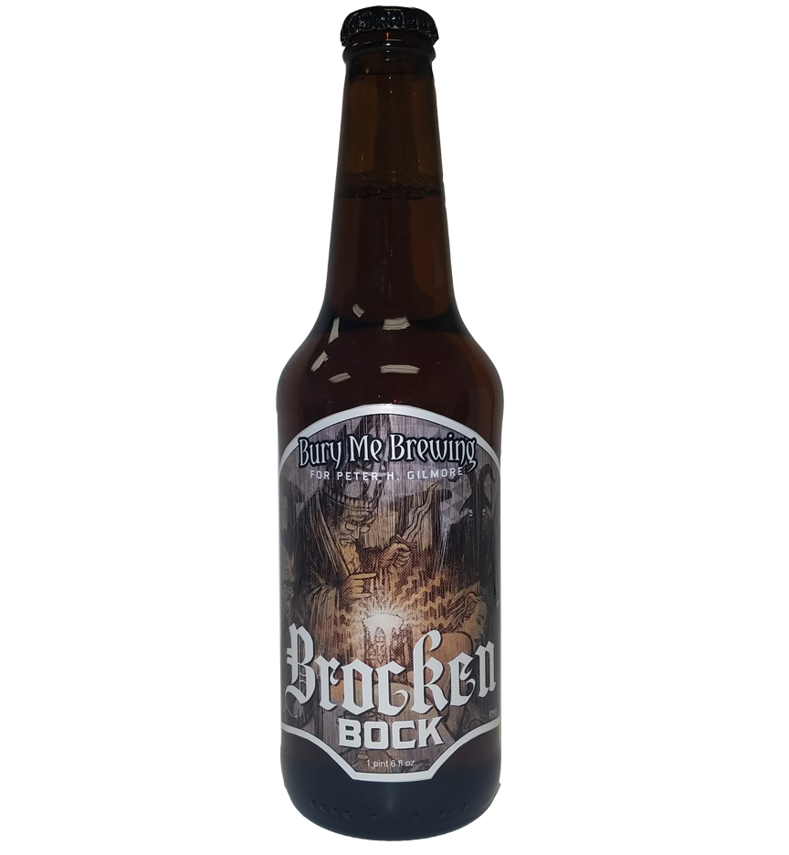 Brocken Boch 4 color bottle label placed on 20 oz. bottle for Bury Me Brewing