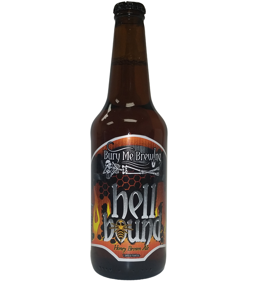 Hell Bound 4 color bottle label placed on 20 oz. bomber bottle for Bury Me Brewing