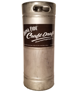 custom printed 6 inch wide keg wrap installed on a 1/6 barrel keg for BonaFide Craft Draft