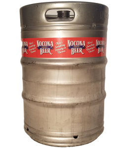 4 color keg wrap printed for Nocona Beer company installed on a 1/2 barrel keg