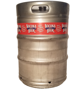 4 color keg wrap printed for Nocona Beer company installed on a 1/2 barrel keg