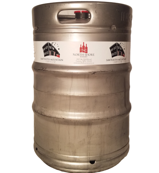 custom printed 2 color keg wrap for North Shore Winery installed on a 1/2 barrel keg