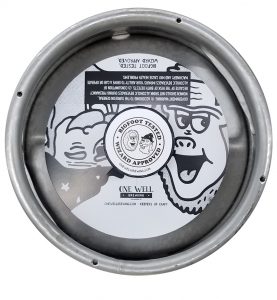 custom 1 color black keg collar for One Well Brwewing placed on sixth barrel keg