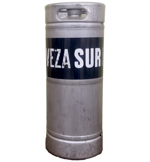 custom printed black and white keg wrap printed for Veza Sur Brewing Co. installed on 1/6 barrel