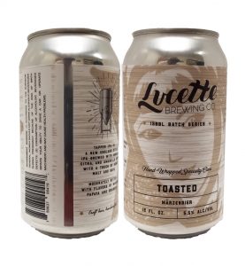 Lucette Brewing beer can with our custom printed digital can label applied to can showing front and back view