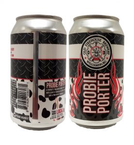 Old Firehouse Brewery Probie can labels on a 12 oz. can