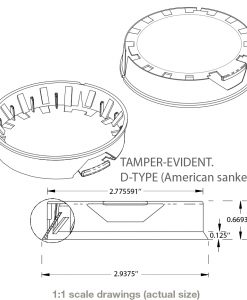 Tamper Evident keg cap drawing showing dimensions to fit American Sankey keg necks