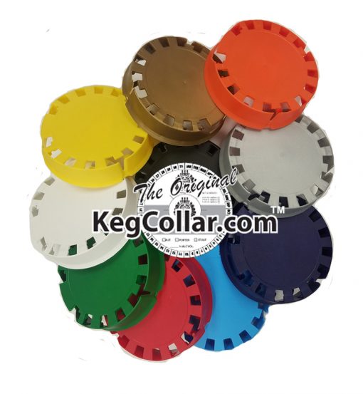 tamper evident keg caps in a collage showing each of 10 colors