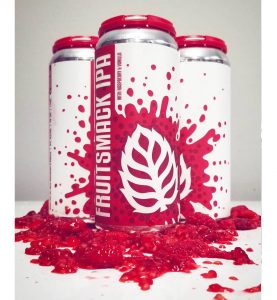 Fruitsmack 16 oz. can label installed on can grouped with raspberries and strawberries