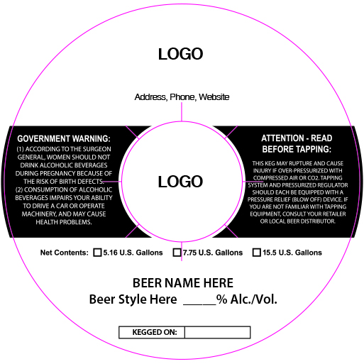 background for custom keg collar background option 10 black and white printing with no date ring, includes government warnings