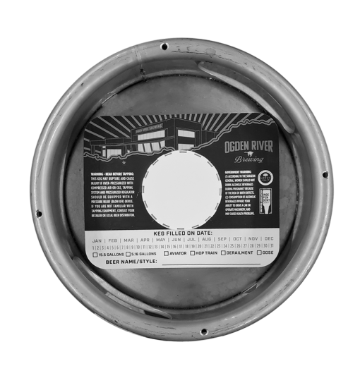 black and white custom shape rectangle keg collar placed on a sixth barrel keg