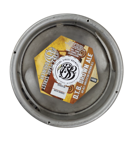 custom printed special shape 5.625" x 6.50" hexagon keg collar placed on sixth barrel keg