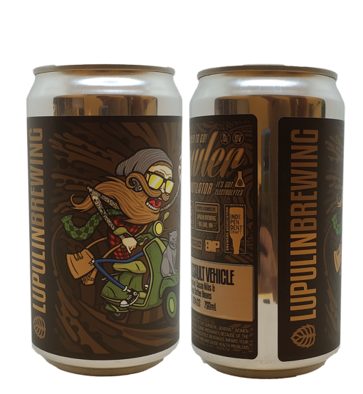 4.75 x 10 custom label sample applied to a 750mL beer can to show size and placement of label after applied to cans