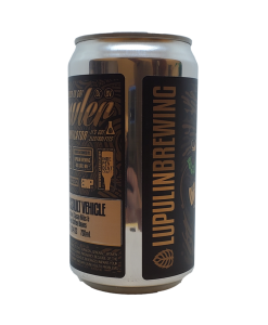 750mL crowler can with label applied to can showing size after can is labeled, back side
