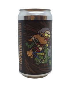 750mL crowler can with label applied to can showing size after can is labeled, front side